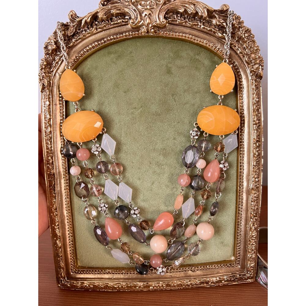 Loft 24” chunky Necklace Assorted Size Shapes Of Beads Multi Color pink orange